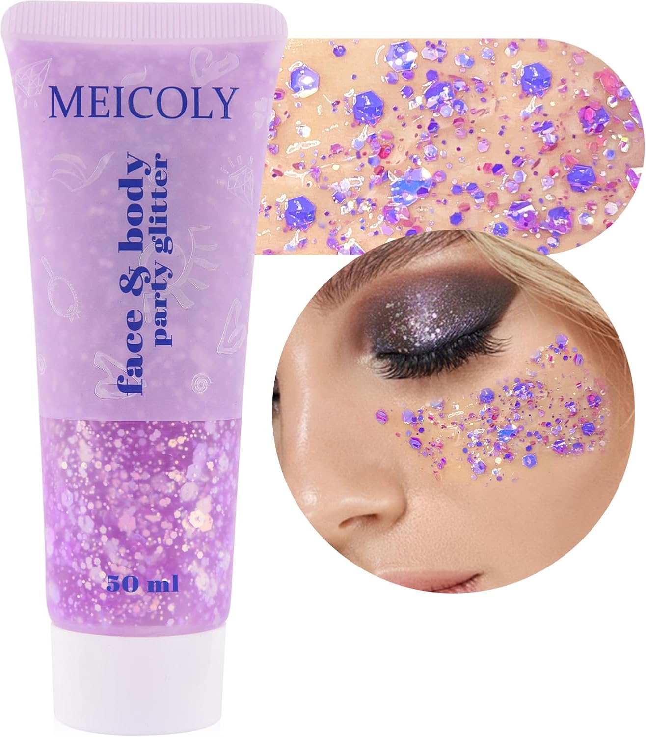 Star Shaped Red White and Blue Body Glitter Gel - 50g Patriotic Face & Hair Glitter for 4th of July Outfits