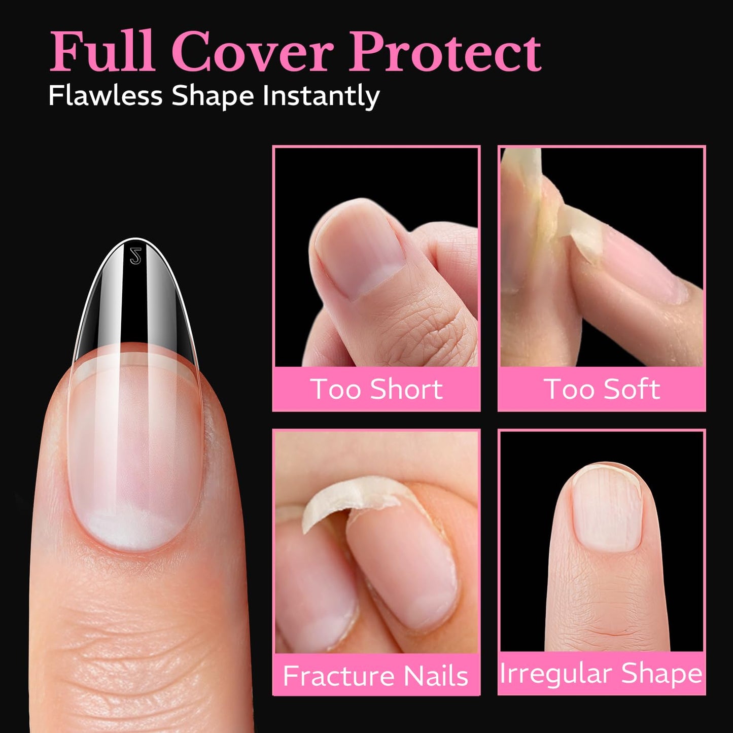 Medium Almond Nail Tips - 600pcs Pre-Etched Soft Gel Acrylic False Nails | Half Matte Full Cover for DIY Manicure