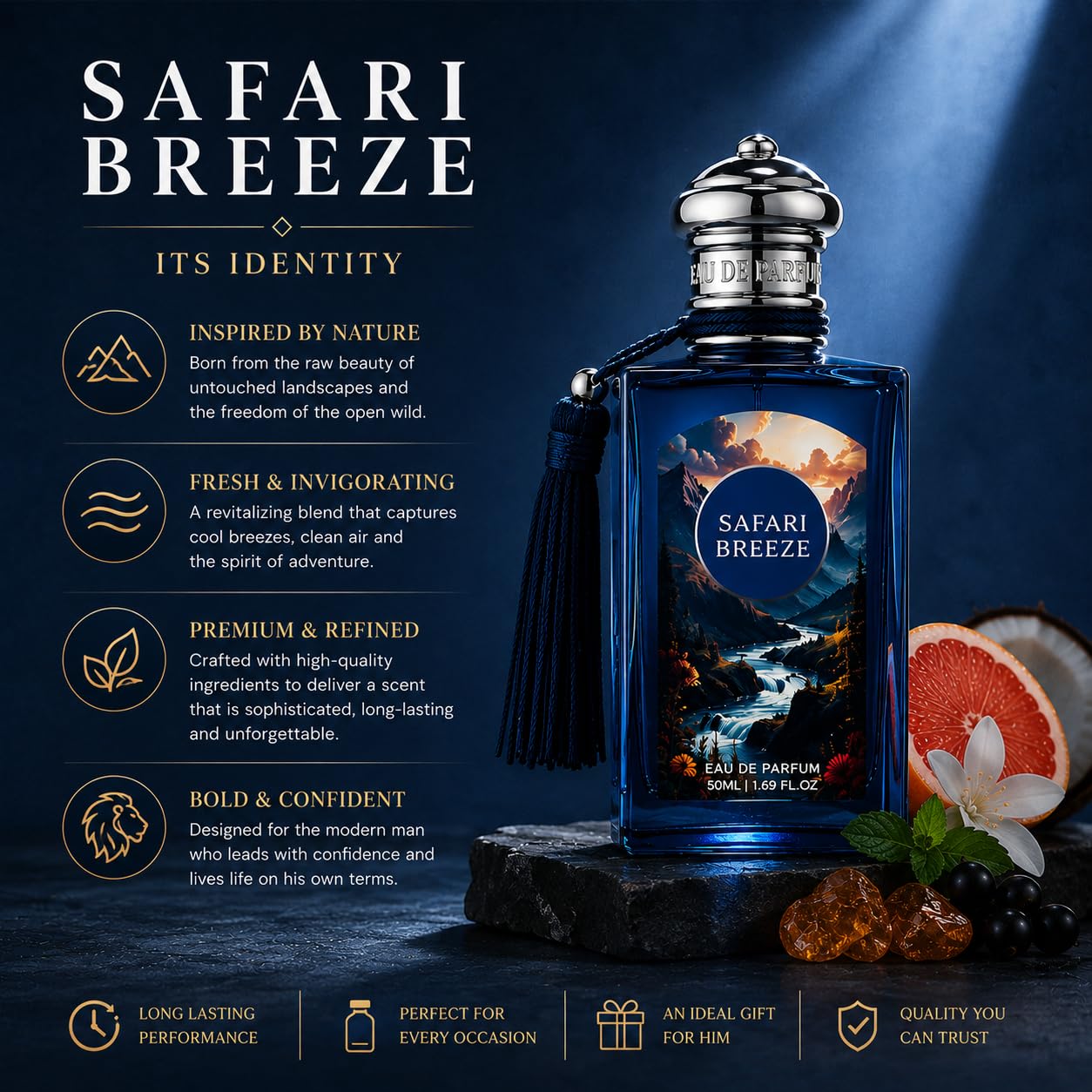 French Avenue Safari Breeze Eau de Parfum - Floral Fruity Fragrance | 100ml Spring/Summer Scent with Blackcurrant, Coconut & Grapefruit