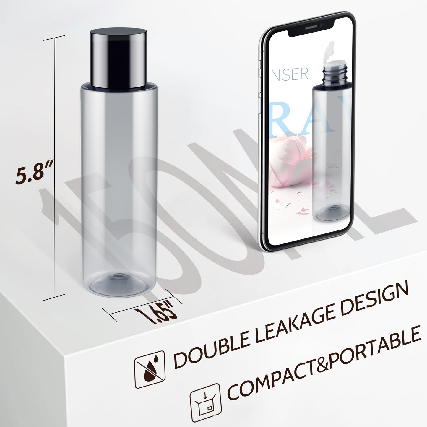 ZEJIA 150ML/5OZ Travel Size Toiletries, 3 Pack Travel Size Containers, Leak Proof Plastic Bottles for Shampoo, Lotion, Body Wash with 6pcs Labels