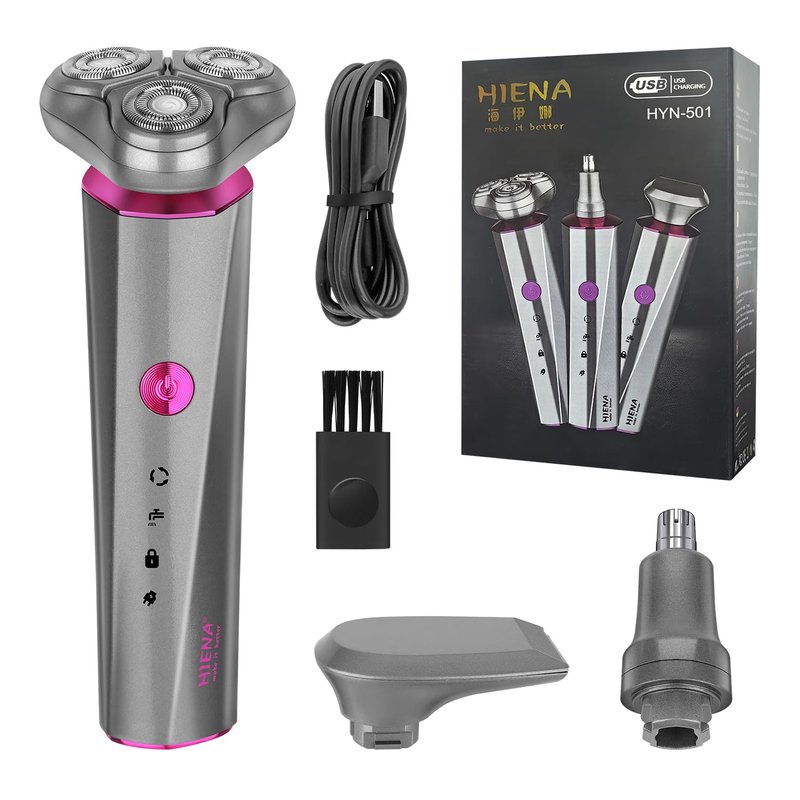 HIENA PRO Professional Beard Trimmer for Men, 3-in-1 Complete Grooming Tools, Cordless Electric Facial, Ear & Nose Trimmer, Rechargeable Hair Clippers, Perfect Gifts for Men