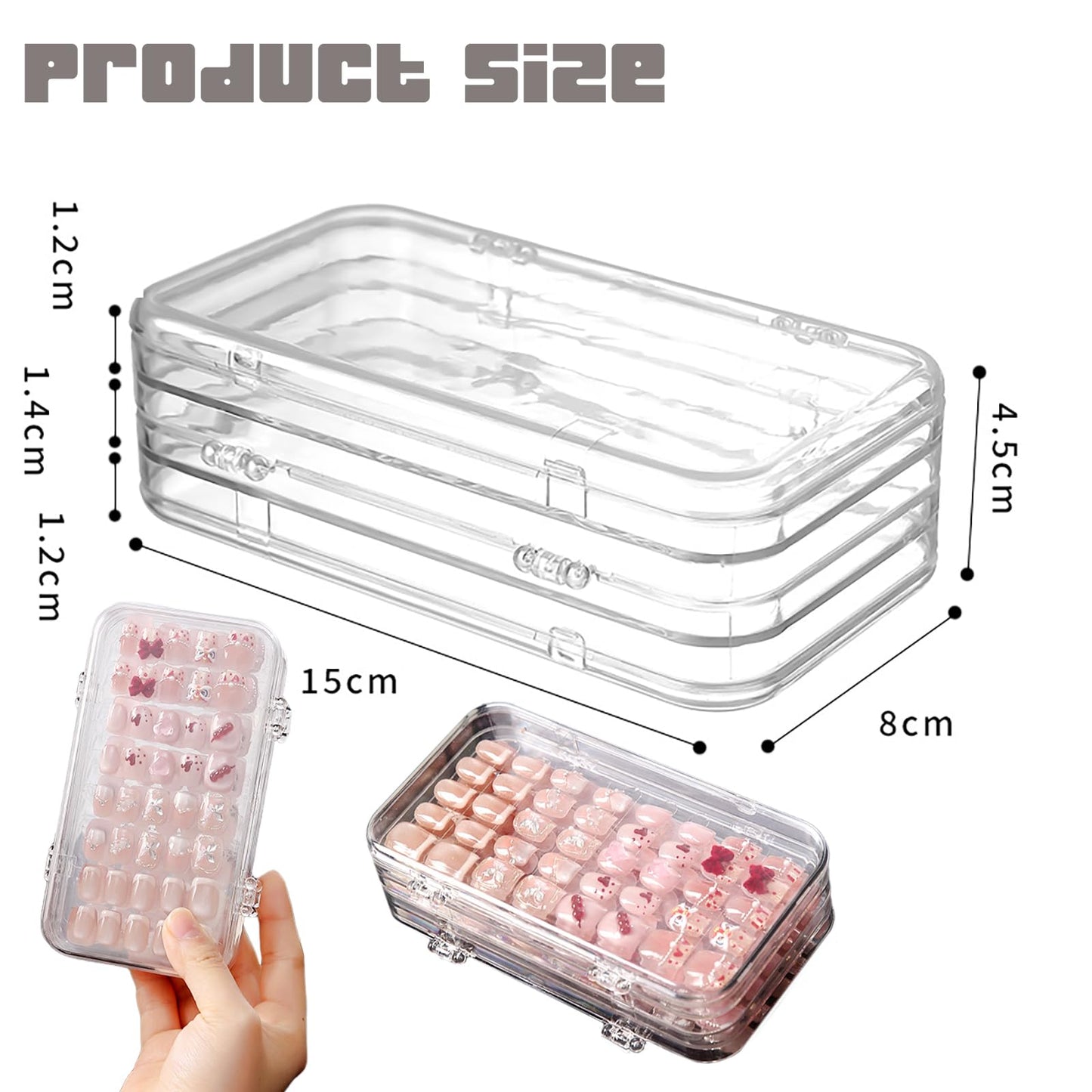 Oskrieel Tri-Fold Press On Nail Organizer Case - 4-Page Portable Storage Box for Fake Nails, Clear PET Plastic Travel Holder (6×3.2×1.8 inch)