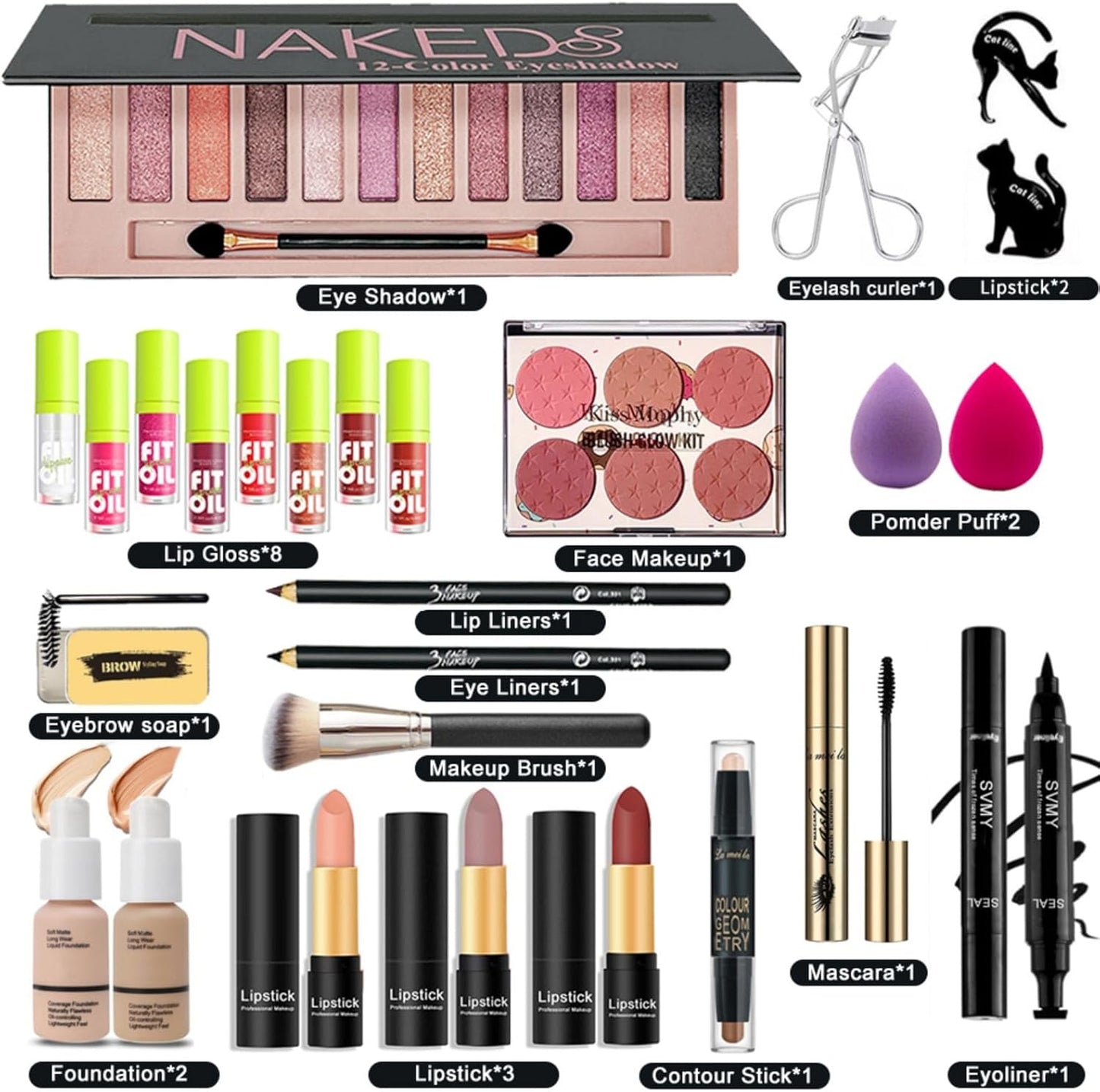 Full Makeup Kit for Women - 28 Pcs All-in-One Set with Eyeshadow, Foundation, Lipsticks & More | Perfect Gift for Beginners & Teens