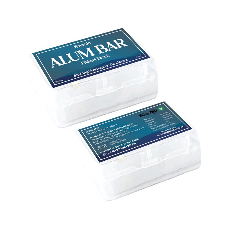 Homeda Alum Block for Shaving, Alum Stone for Face, Piedra De Alumbre Natural Bar for Underarm, Fitkari, Fitkiri, Allum Deodorant for Men and Women - with Storage Case (100g x 2 Pieces)