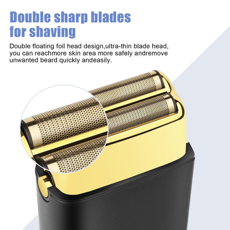 HIENA PRO Foil Shaver for Men Barber, Double Electric Foil Trimmer, Professional Electric Razor, Close Shaver, Cordless Rechargeable with USB, Black Gold