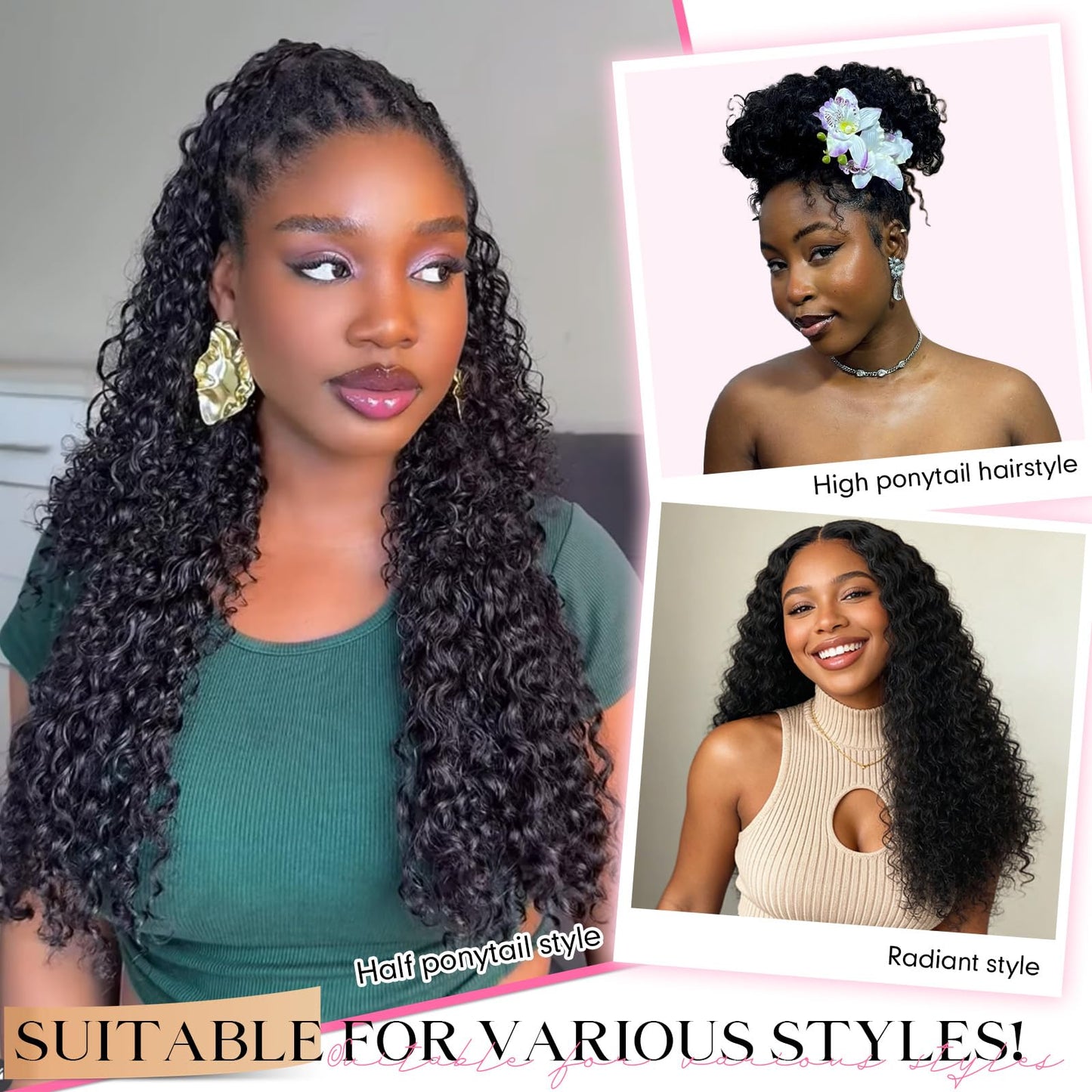 Feather Crochet Hair for Black Women, Deep Wave, Miracle Knots Knotless Pre-Separated Synthetic Extensions, 20 Inch 100 Strands Black