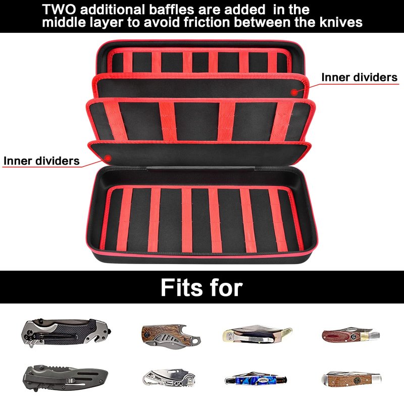 Knife Display Case for 64+ Pocket Knives, Folding Knives Cases for Collections, Butterfly Knife Storage Bag Holder Roll Organizer for Survival, Tactical, Outdoor, Kitchen, EDC Mini Knife (Red)