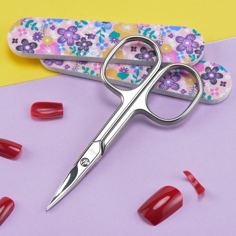 LIVINGO Premium Manicure Nail Scissors, Multi-purpose Stainless Steel Cuticle Beauty Grooming Kit for Eyebrow, Eyelash, Dry Skin Curved Blade 3.5 inch