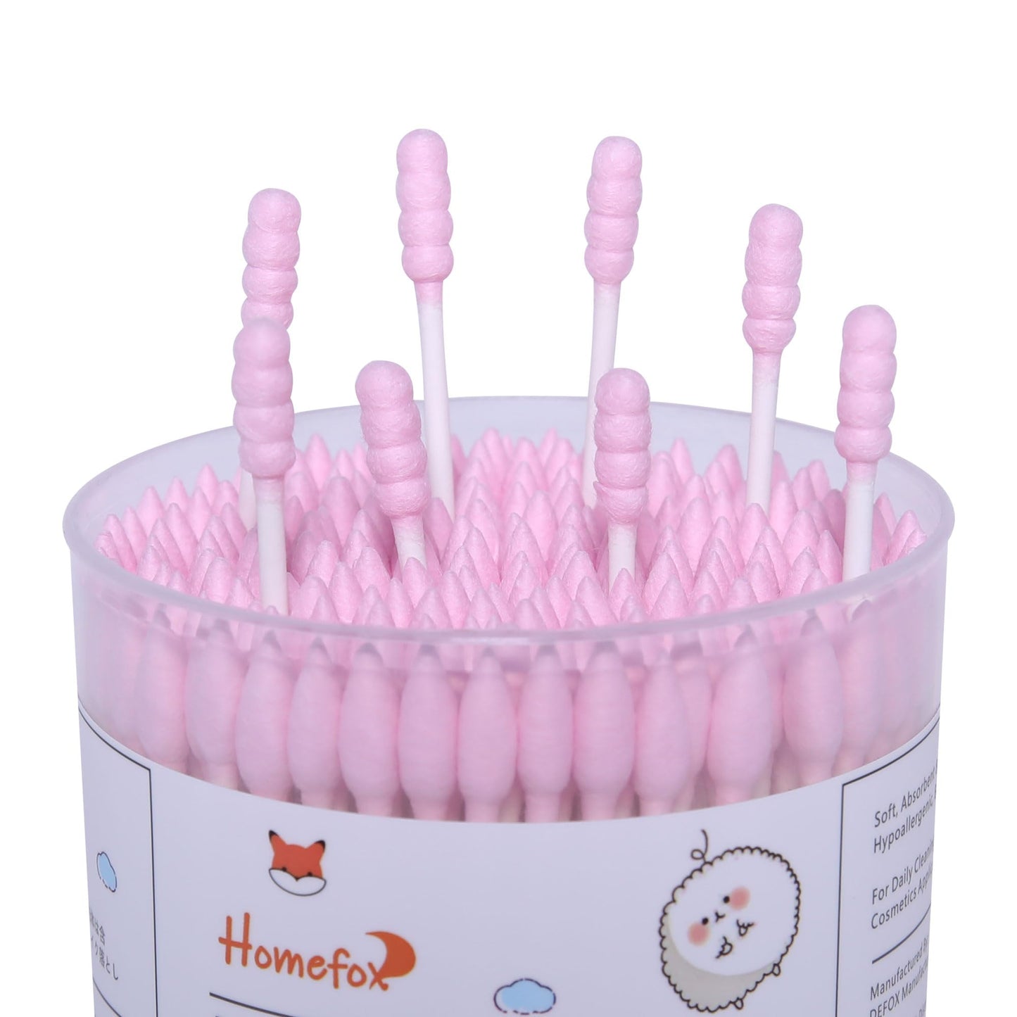 HOMEFOX Pink Cotton Swabs Spiral Pointed - 200 Count Organic Cotton Buds Double Side Tightly Wrapped Precision Cotton Tips Paper Stick Soft Gentle Lint-Free Cruelty-Free, Spiral & Pointy (Pink)
