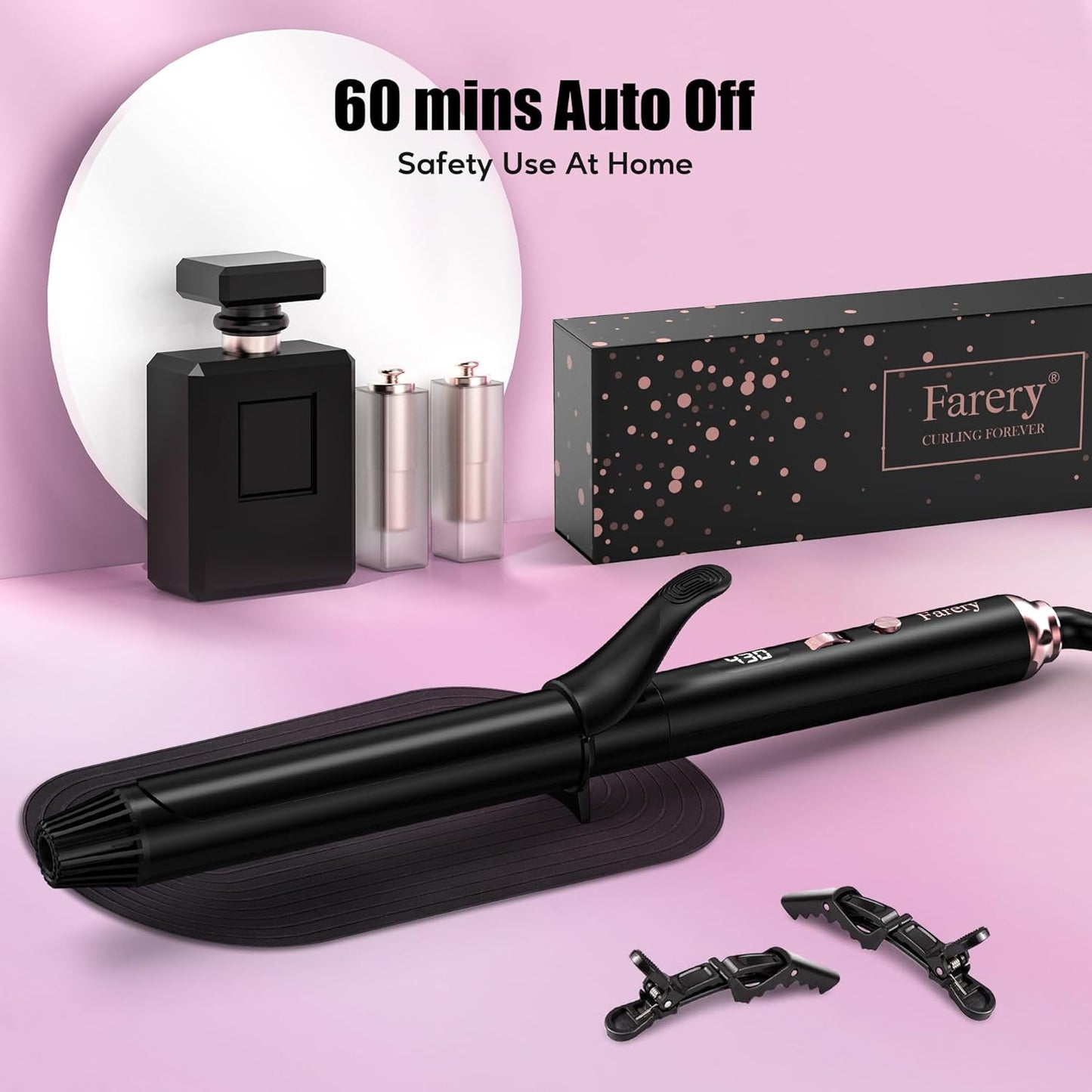 Farery Long Barrel Curling Iron - 1.25 Inch for Long Hair, Argan Oil Infused, 11 Adjustable Temps | Includes Clips & Silicone Pad