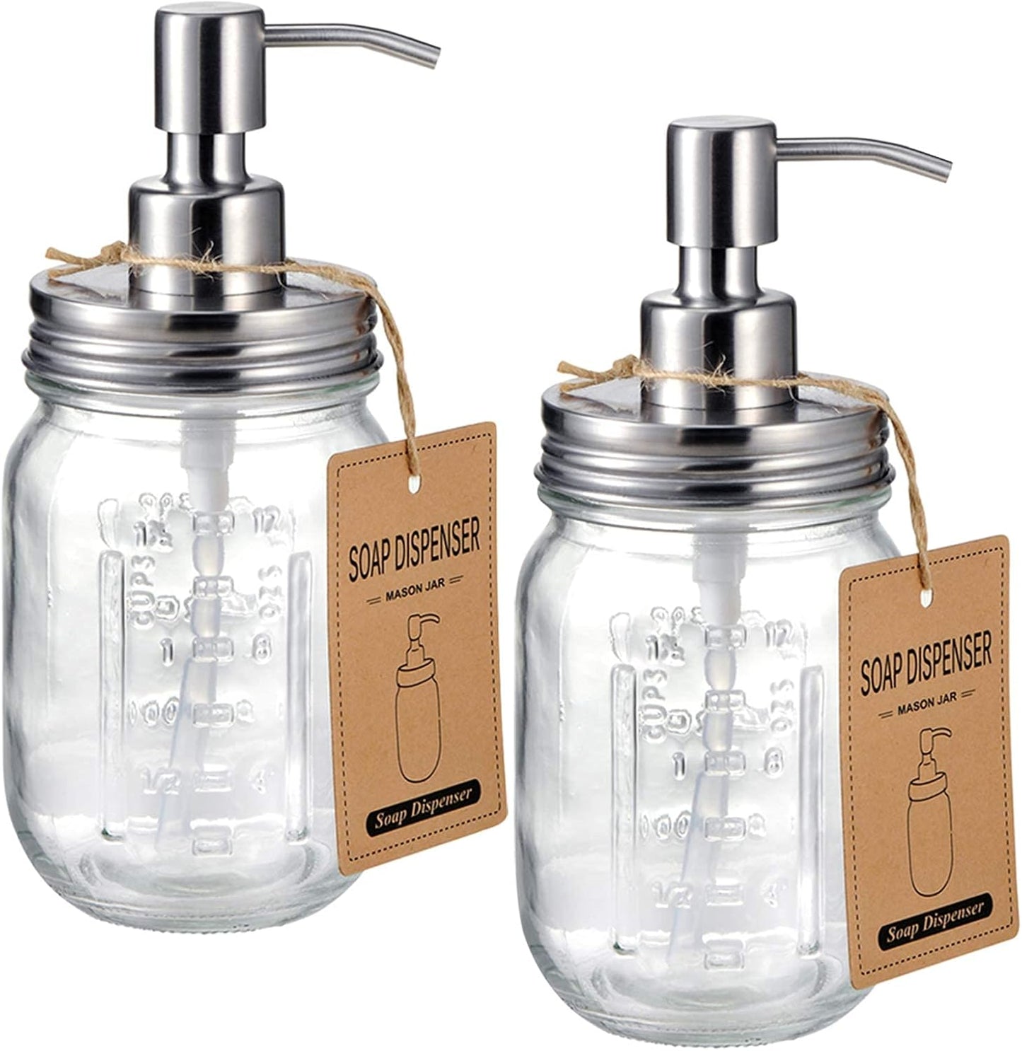 Mason Jar Liquid Soap Dispenser - 16oz Refillable Glass Pump | Black 2 Pack for Kitchen & Bathroom Decor