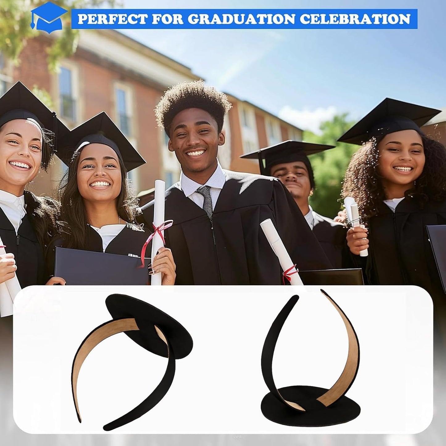 Graduation Cap Headband Insert - Widened & Thickened Black Hair Band | Durable Anti-Fall Design, 1 Pack