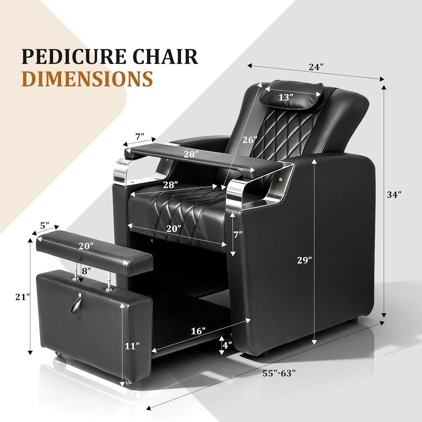 Electric Pedicure Chair - Adjustable Backrest, Movable Hand Pillow & Hidden Storage | Professional Nail Tech Spa Station (Black)