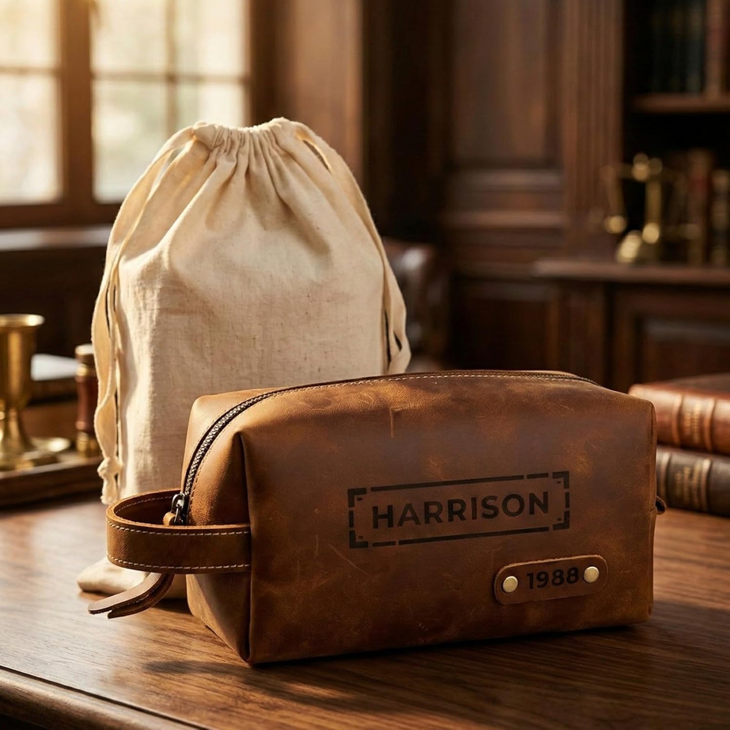 Personalized Toiletry Bag - Genuine Leather Dopp Kit with Custom Engraving | Travel Shaving Bag Gift for Men