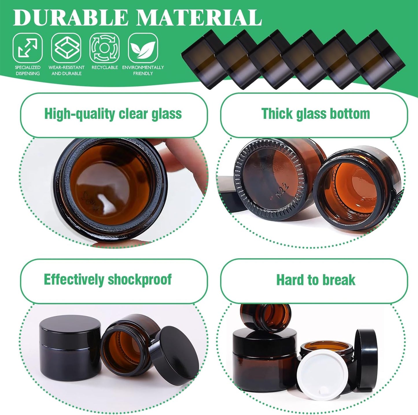 Amber Glass Jars Set - 120 Pcs 60g with Black Lids, Inner Liners & Labels for Scrubs, Lotions & Bath Salts