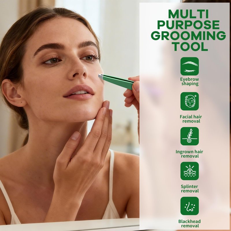 VANWIN Tweezers Set, 4 Pack Professional Stainless Steel Precision Tweezers with Slant, Pointed, Flat & Angled Tips for Eyebrow, Facial Hair, Ingrown Hair, Splinter & Blackhead Removal for Women & Men