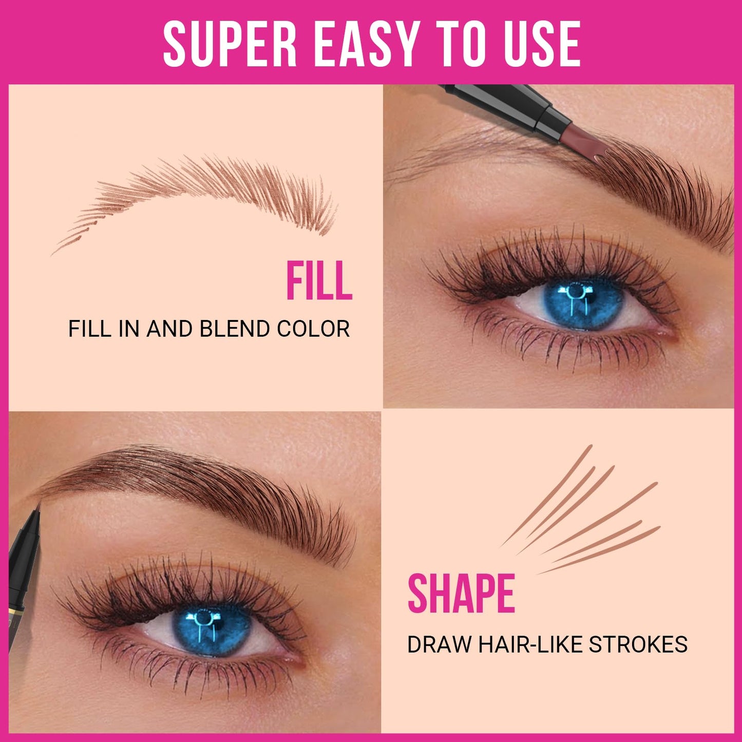 iMethod Microblading Eyebrow Pencil - Brow Pencil 2-in-1 Dual-Ended Eyebrow Pen with 3-Prong Micro-Fork-Tip Applicator and Precise Brush-Tip Creates Natural-Looking Brows, Stay on All Day, Black Brown