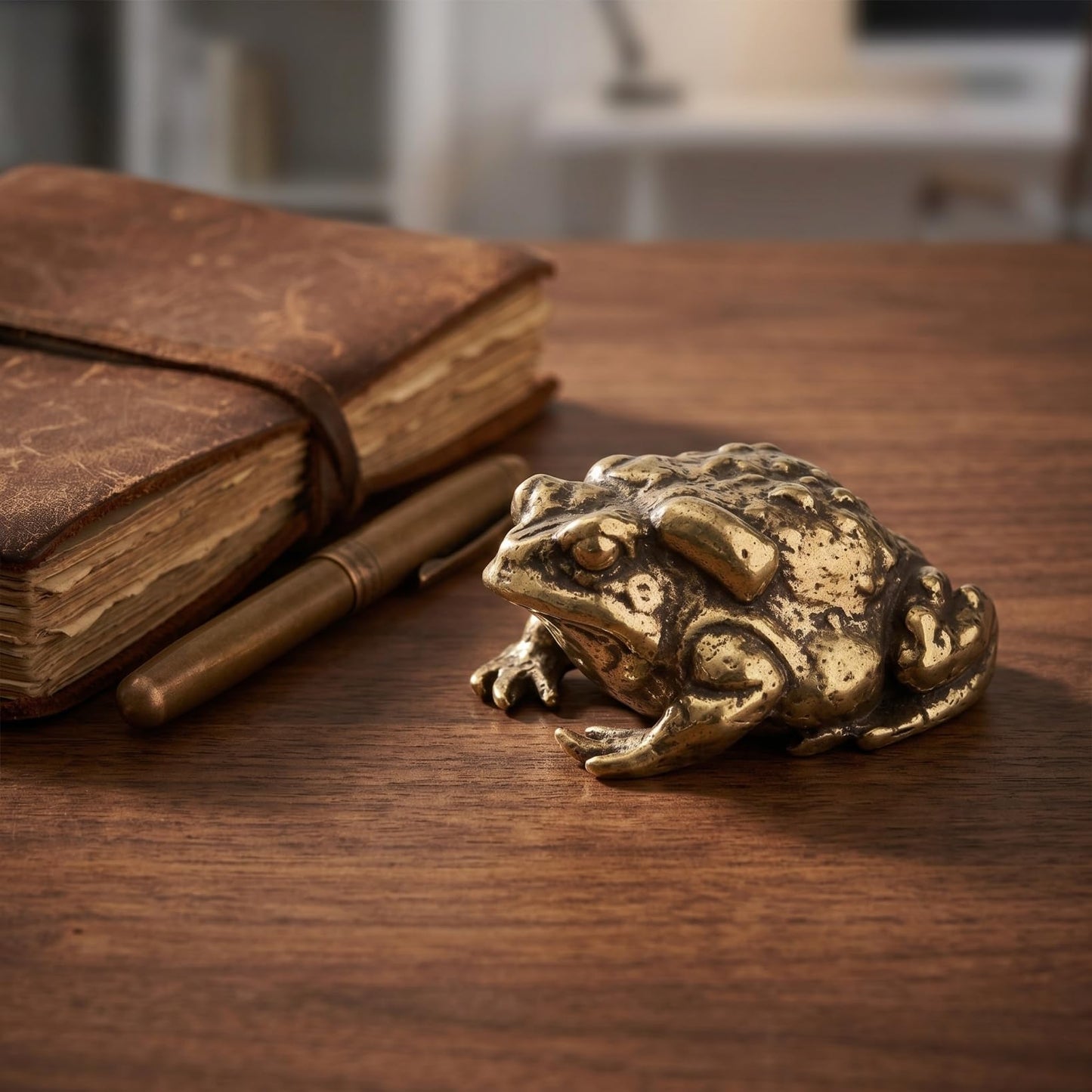Solid Brass Toad Figurine Wealth Symbol Desk Decor for Home Office