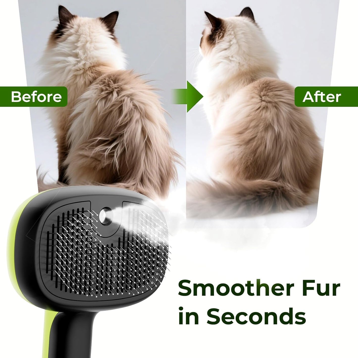 Pecute Cat Steam Brush - Self-Cleaning Grooming Tool with 2 Spray Modes | Large Capacity Tank for Shedding & Massaging