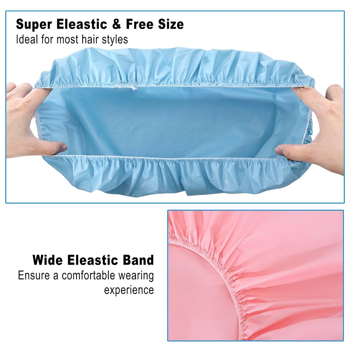 Waterproof Shower Caps for Women - 6 PCS Reusable Elastic Bathing Caps | Double-Sided EVA in Candy Colors