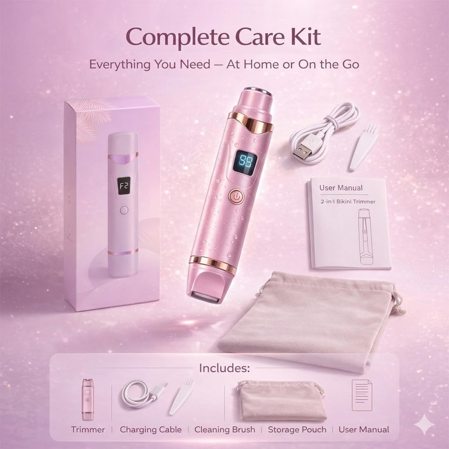 Painless Electric Bikini Trimmer for Women, Wet & Dry Use Dual Head Electric Shaver for Private Area, 2-in-1 Bikini Trimmer for Silky Skin Body Hair Underarm Leg Arm