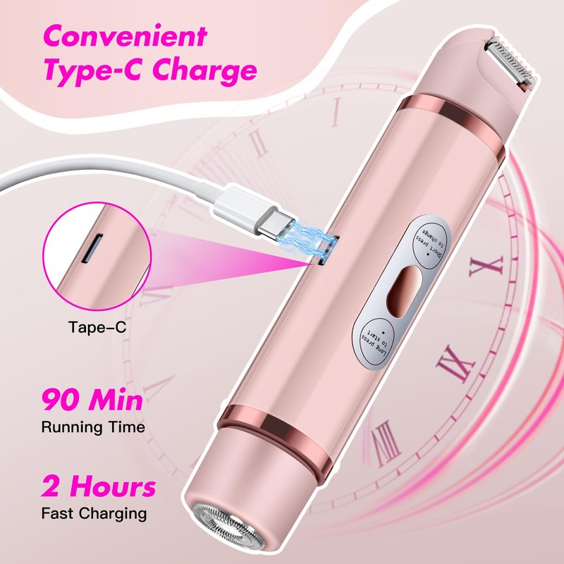 Zyrenix Electric Bikini Trimmer for Women, Dual-Head Rechargeable Razors for Women, IPX7 Waterproof Easy-to-Clean Wet & Dry Hair Removal for Bikini Line, Face, Underarm, Leg & Body (Pink)