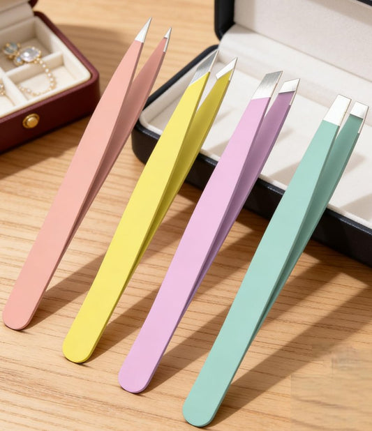 Tweezers for women facial hair, Multicolor Stainless Steel Pink Tweezers Set for Eyebrows, Facial Hair, Splinter & Ingrown Hair Removal, Precision Tip with Travel Bag