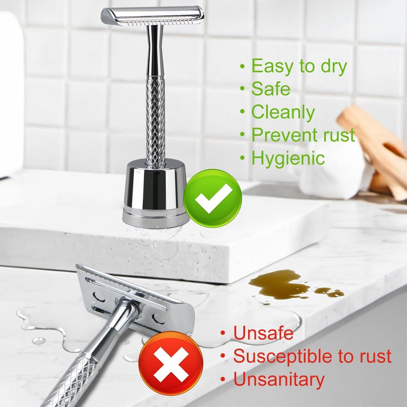 THURLADY Safety Razor Stand, Safety Razor Holder (Bright Silver)