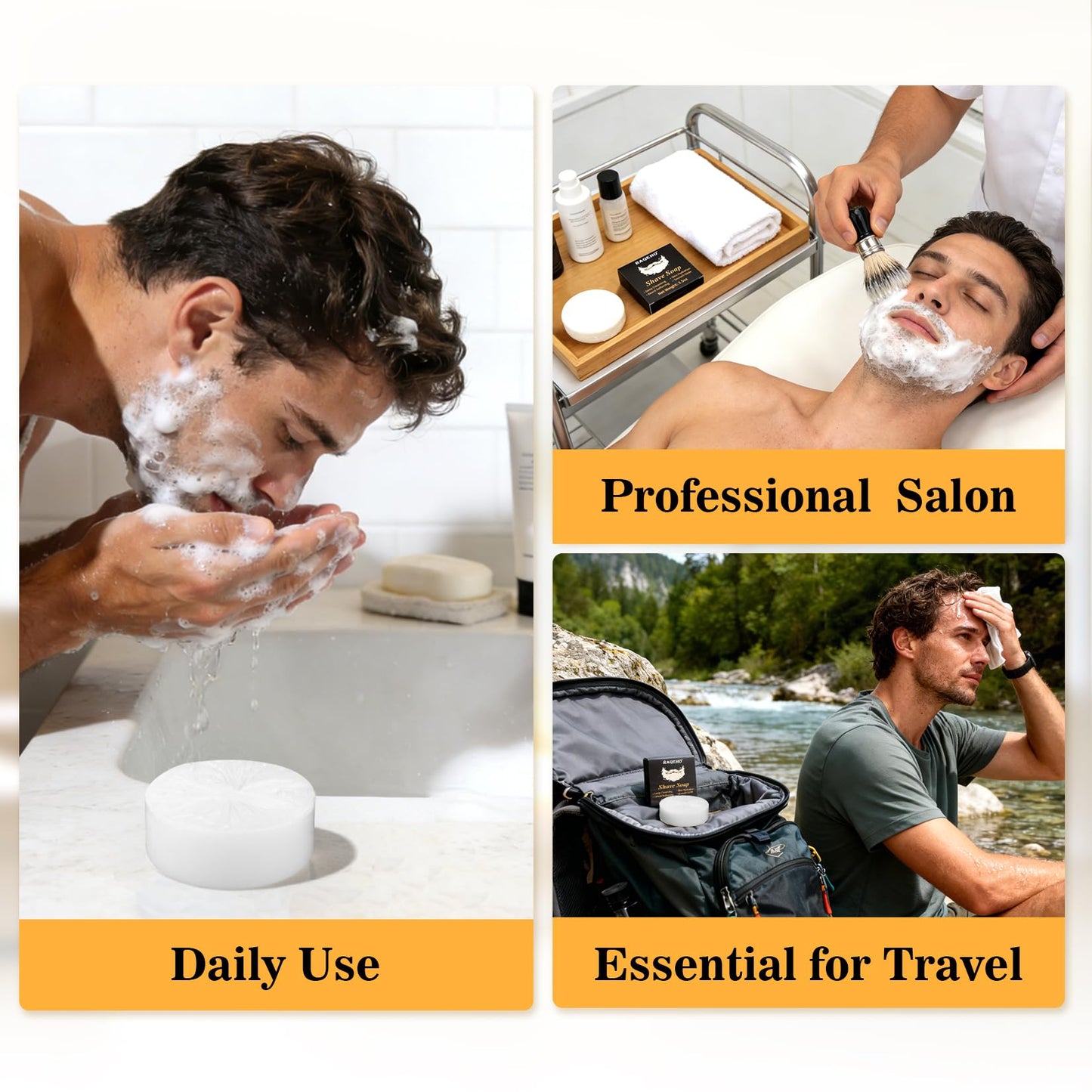 RAQEHO 3.5oz Shaving Soap for Men - Sandalwood Shaving Soap Puck Foam Shave Cream with Shea Butter & Coconut Oil for Sensitive Skin Personal Care Products Bathroom Supplies Travel Essentials