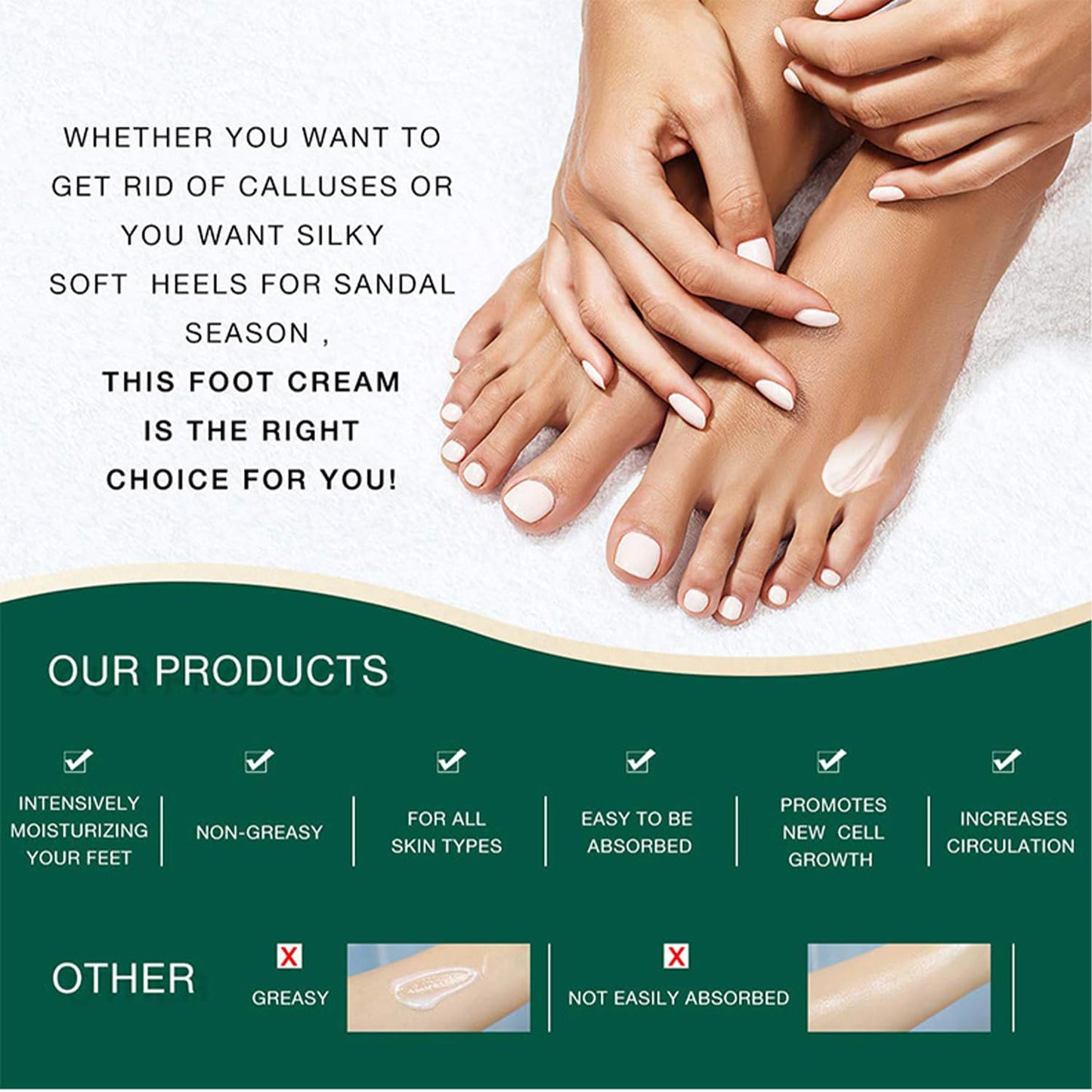 Grospe Urea Cream 42% + 2% Salicylic Acid, Lavender Scented, Deeply Moisturizes, Urea Foot Cream for Foot Care Cracked Heel, nail repair & Callus Remover, 3.52 oz/100g