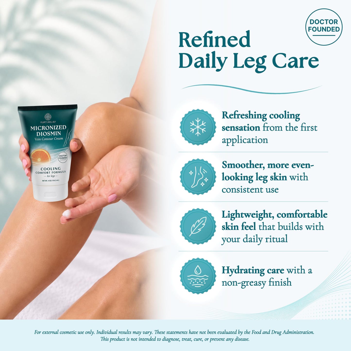 Nurturelief Doctor-Crafted Micronized Diosmin Contour Cream with Hesperidin | Cooling Comfort Formula | Silky Cosmetic Absorption Technology | Centella Cream with Horse Chestnut & Menthol