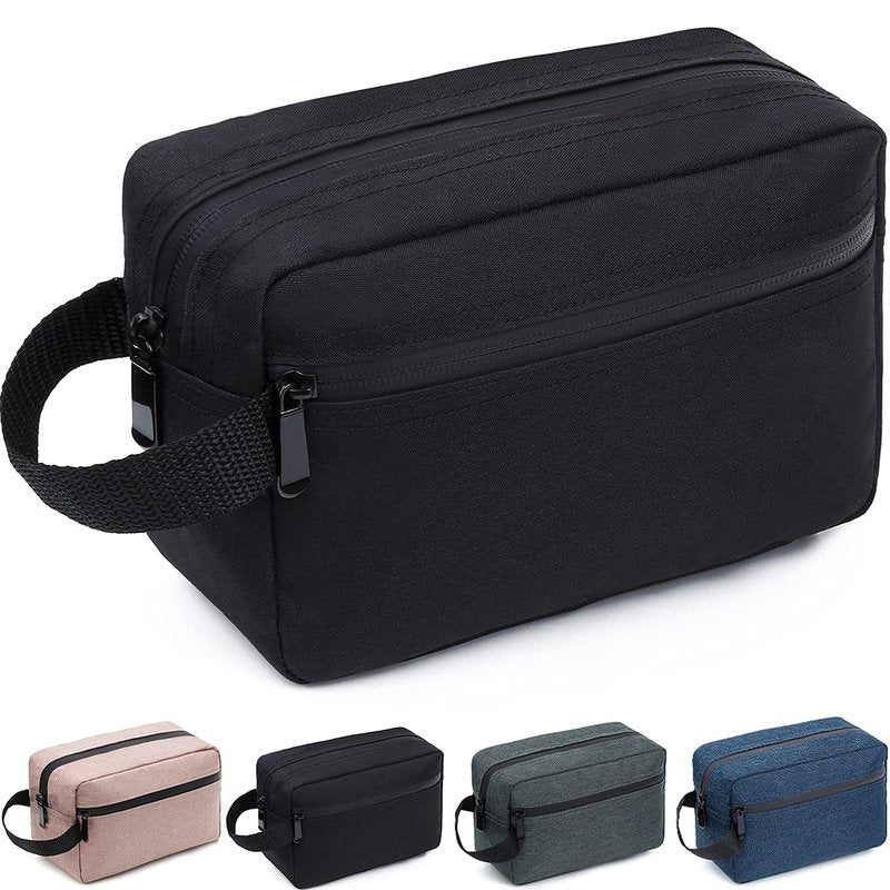 FUNSEED Travel Toiletry Bag for Women and Men, Shaving Bag for Toiletries Accessories, Foldable Storage Bags with Handle for Cosmetics Brushes Tools, Black