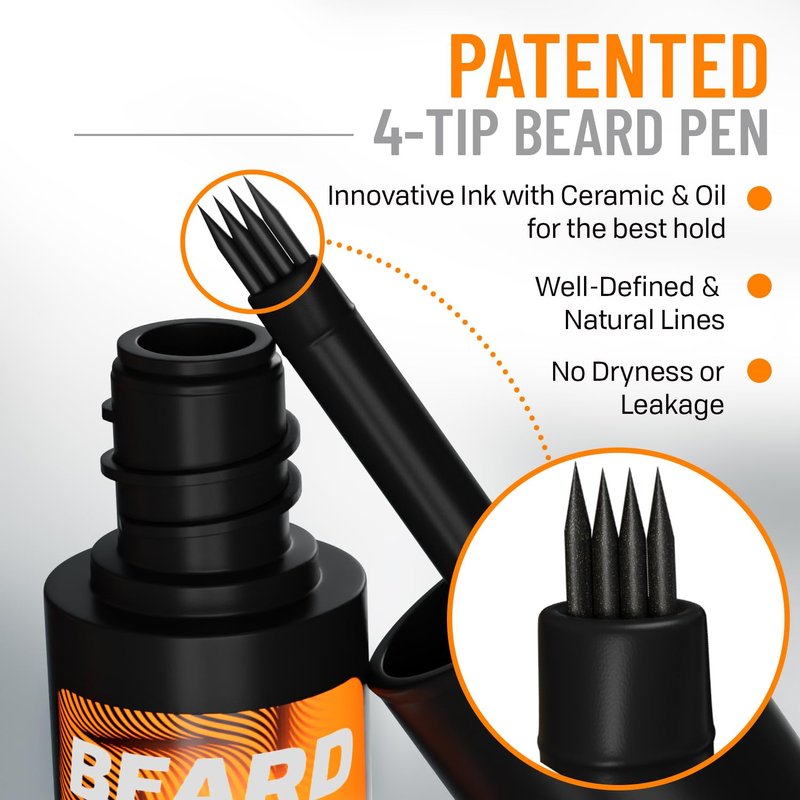 FOLLICLE BOOSTER Beard Pen Filler Styling Kit for Men - 3-in-1 Filling Set with 4-Tip Fork, Normal Pencil, and Brush - Waterproof, Sweatproof & All-Day Hold - Light Brown