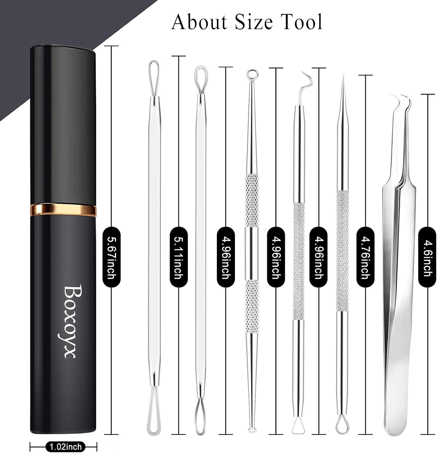 Pimple Popper Tool Kit - 6-Piece Blackhead Remover Set with Metal Case for Easy Pimple & Zit Removal | Silver