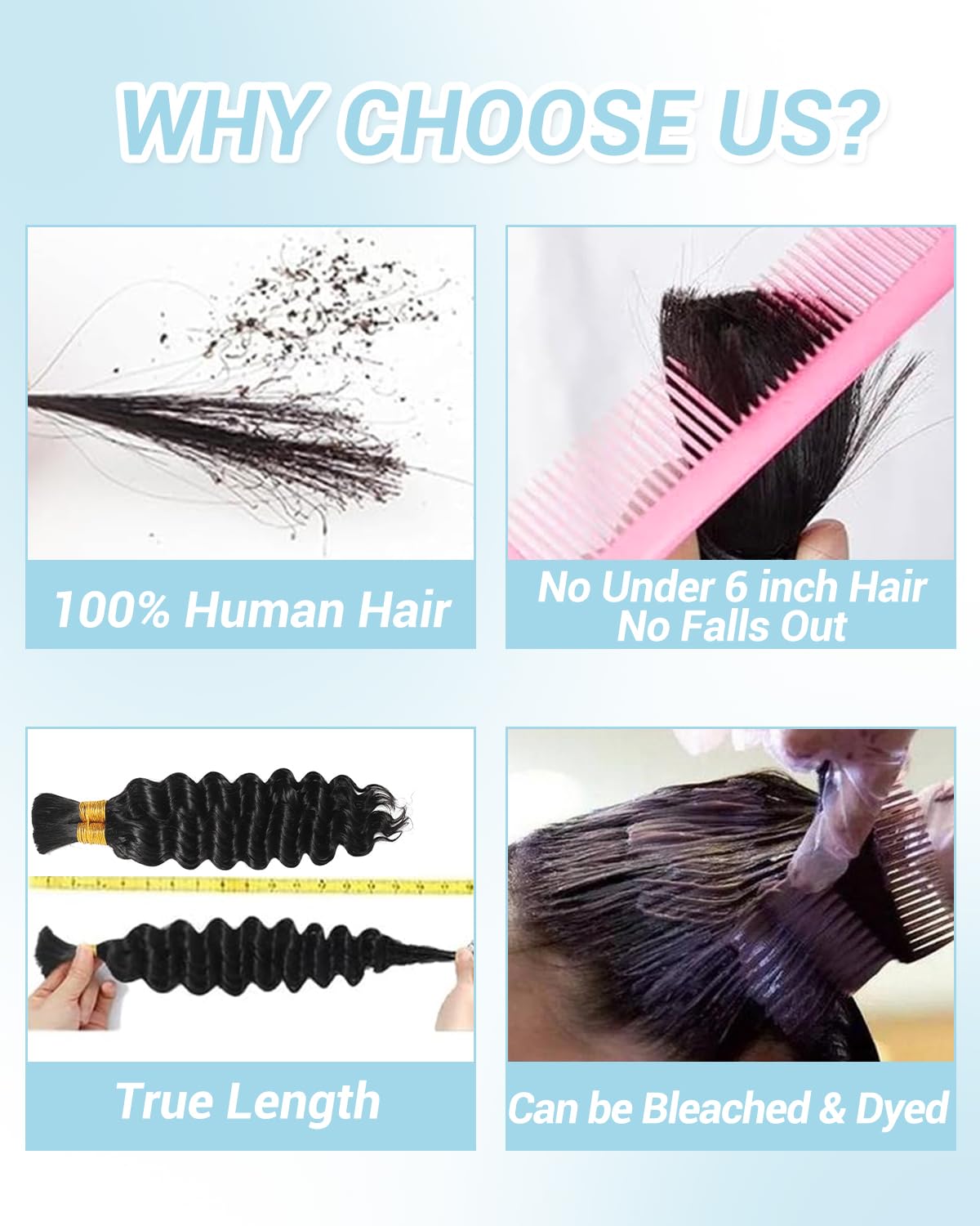 Flagship Human Braiding Hair for Boho Braids 16 Inch 100g Deep Wave Bulk Human Hair for Braiding No Weft Curly Wet and Wavy 2 Bundles Extensions