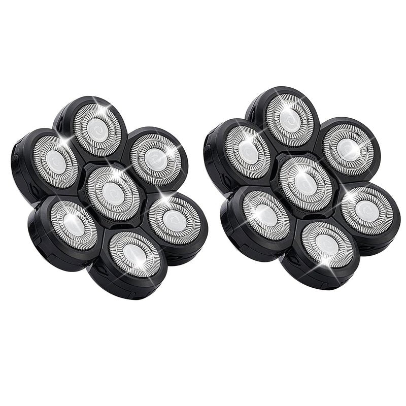 7 Head Shaver Replacement Razor Heads for Many Brands Bald Men's Electric Foil Shaver Replacement,Universal Shaver Replacement Blades for Electric Razor for Men Bald and Face (Black 7 Head/2PCS)