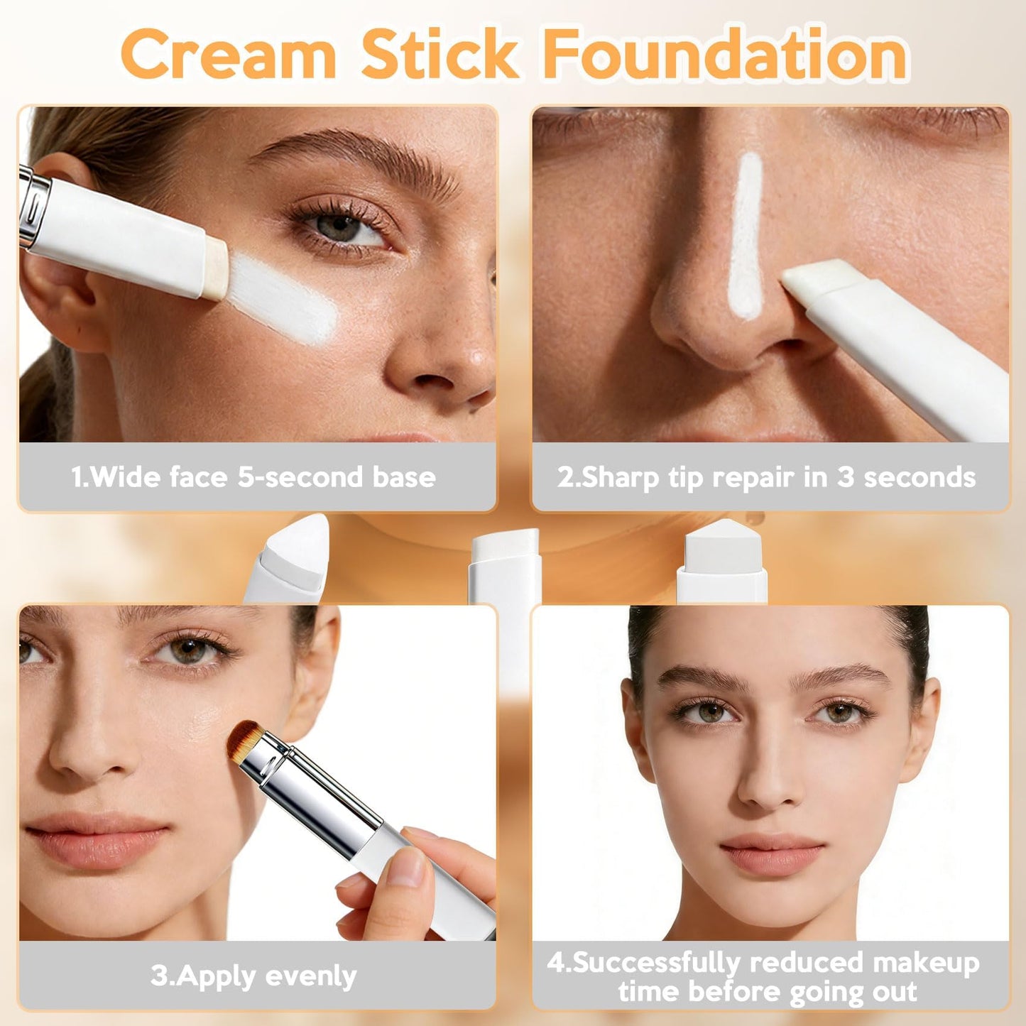 Korean Color Changing Foundation Stick with Brush for Lumine Skin, 2-in-1 Waterproof & Long-Lasting Hydrating Makeup, Dual-Ended Foundation & Concealer Stick (202)