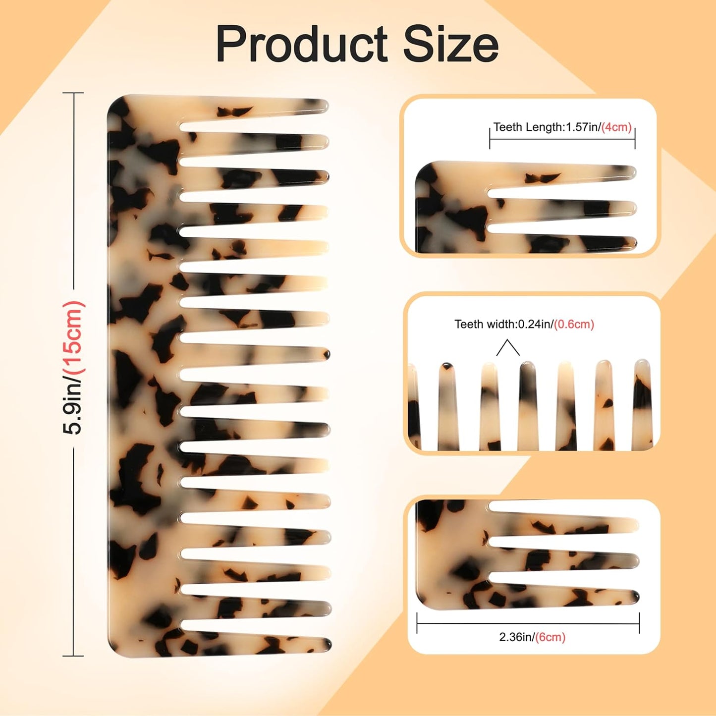Hair Detangling Comb - 2 Pack Wide Tooth Cellulose Acetate for Thick Curly Hair | Tortoise Shell & Ivory