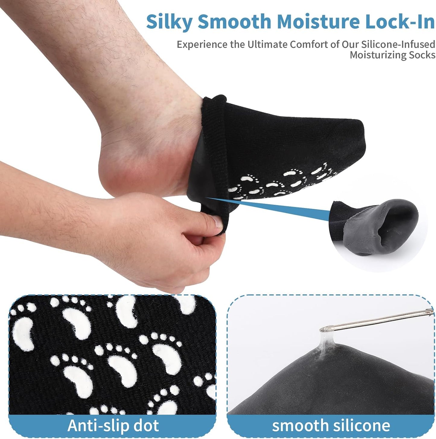 Silicone Moisturizing Socks for Men - Soft Foot Care for Dry, Cracked Feet | Size L (11”)
