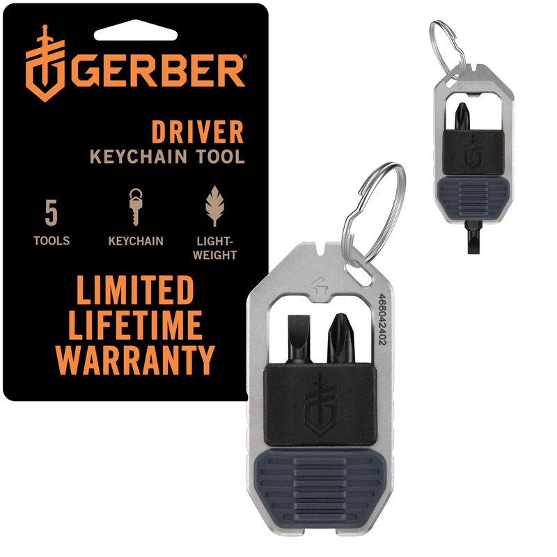 Gerber Gear Driver Keychain 5-in-1 Multitool, Clips to Pocket or Keychain with Pry Bar, Phillips and Flat Head Screwdriver Bits, and Bottle Opener, Lightweight EDC Gear for Everyday Carry, Urban Blue