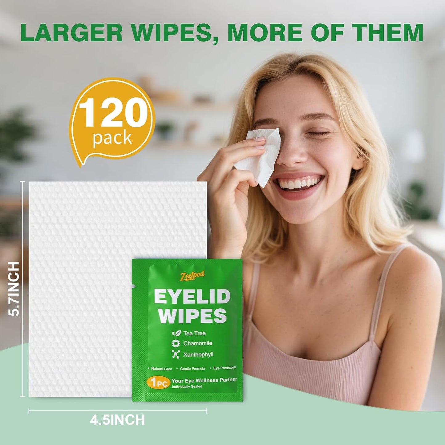 Tea Tree Oil Eyelid Wipes - 120 Individually Wrapped Soothing Eye Cleaning Wipes | Hydrating for Sensitive Eyes