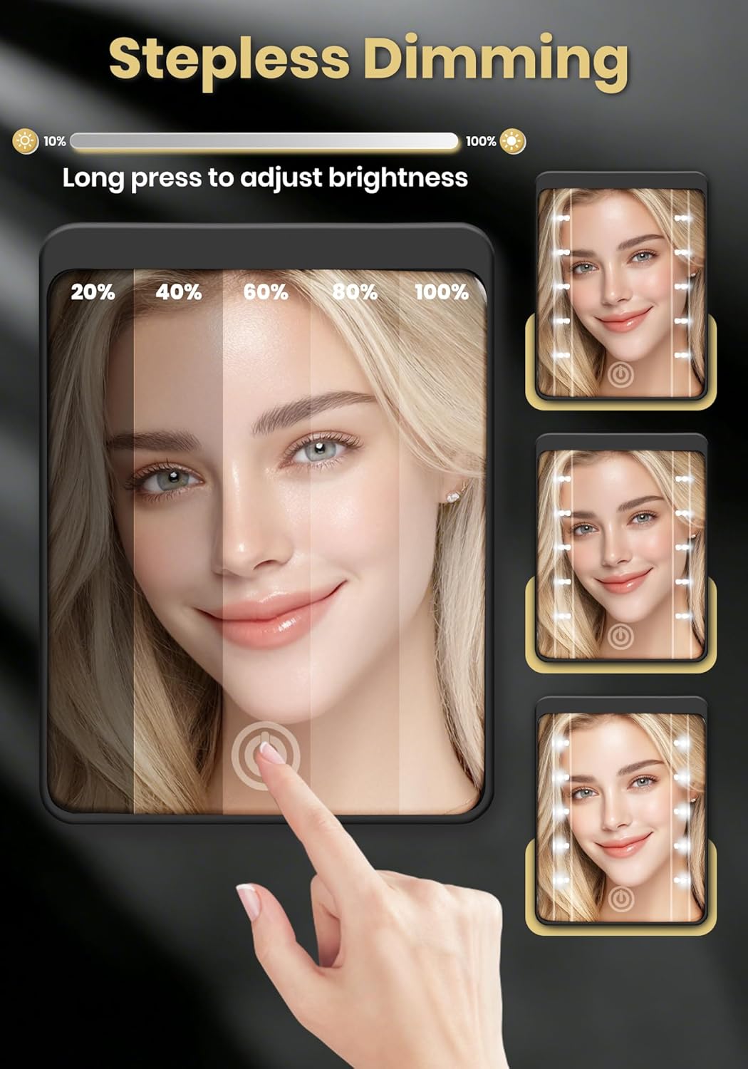 Rechargeable 30X Magnifying Compact Mirror - 3 Lighting Modes & Dimmable Brightness | Portable Travel Makeup Mirror for Women - Black