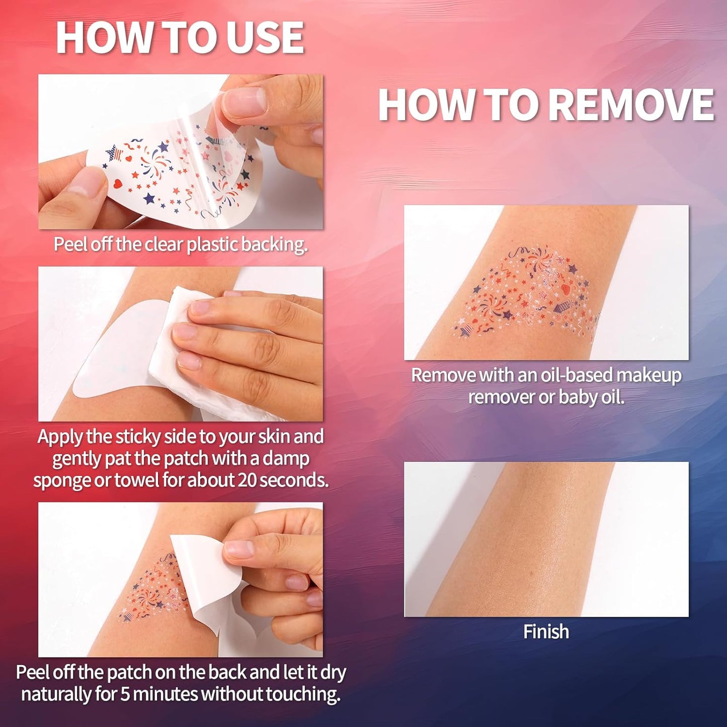 4th of July Freckle Face Stickers - Patriotic Temporary Tattoos for Festive Makeup | Red, White & Blue