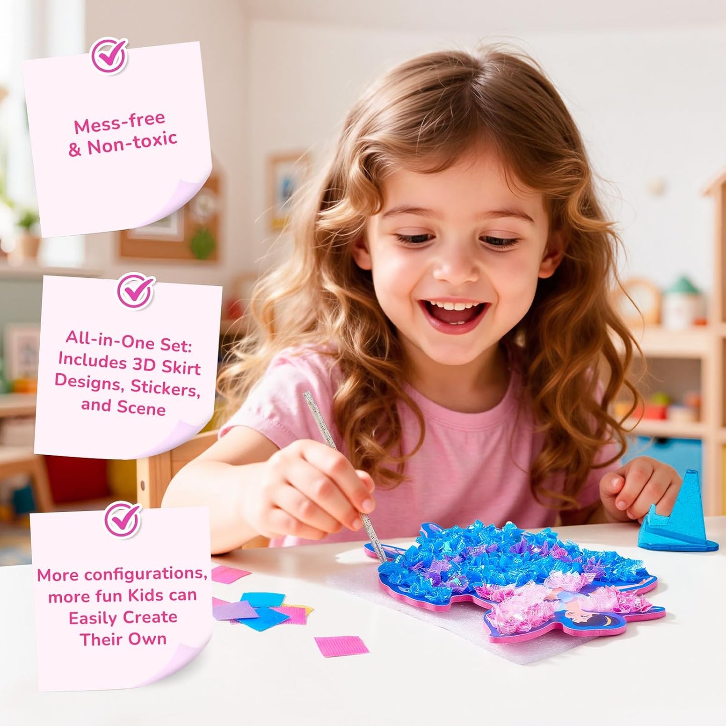 3D Castle Princess Dress Up Craft Kit - DIY Fairy Tale Scene | Mess-Free Arts & Crafts for Girls Age 4-8