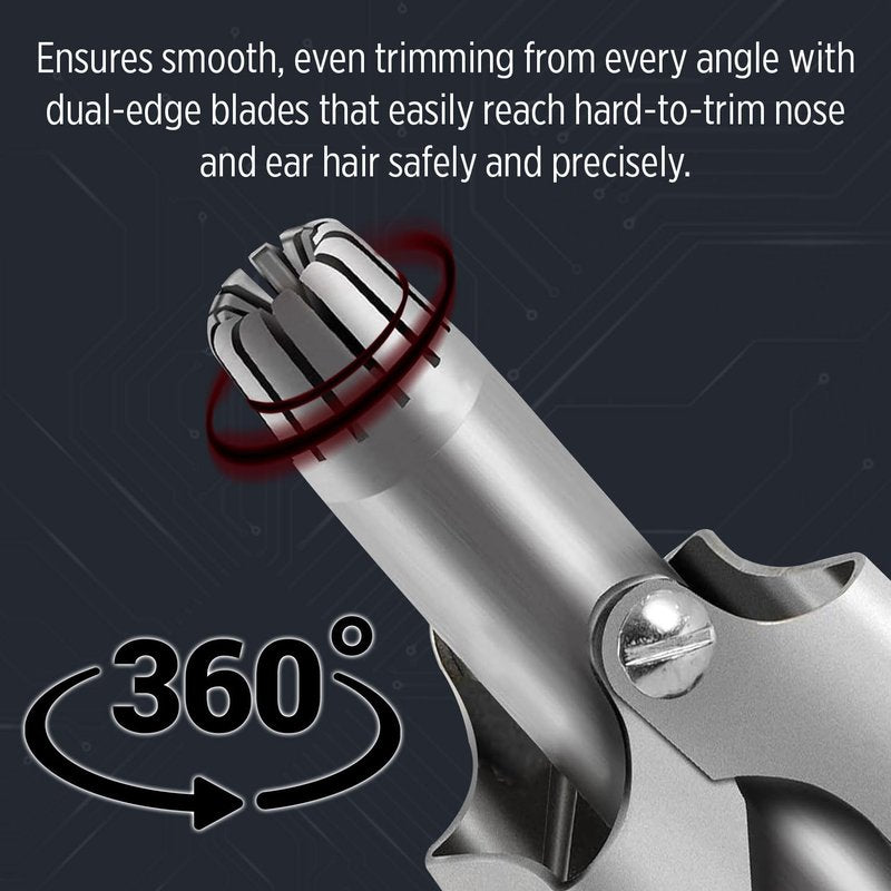 Infinity Choices Stainless Steel Hair Trimmer for Men and Women | Manual Nose and Ear Hair Trimmer | Nose Clippers, 360° Rotating Hair Trimmers | Washable Nose Hair Remover | Silver