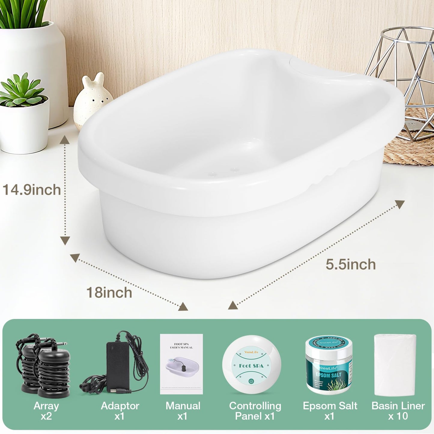 VnioLife Ionic Foot Bath Detox Machine, foot detox machine, with Epson salt,Basin, 30 Mins Auto Timer & 2 Arrays, Portable Ionic Foot Spa for Salon & Home Use