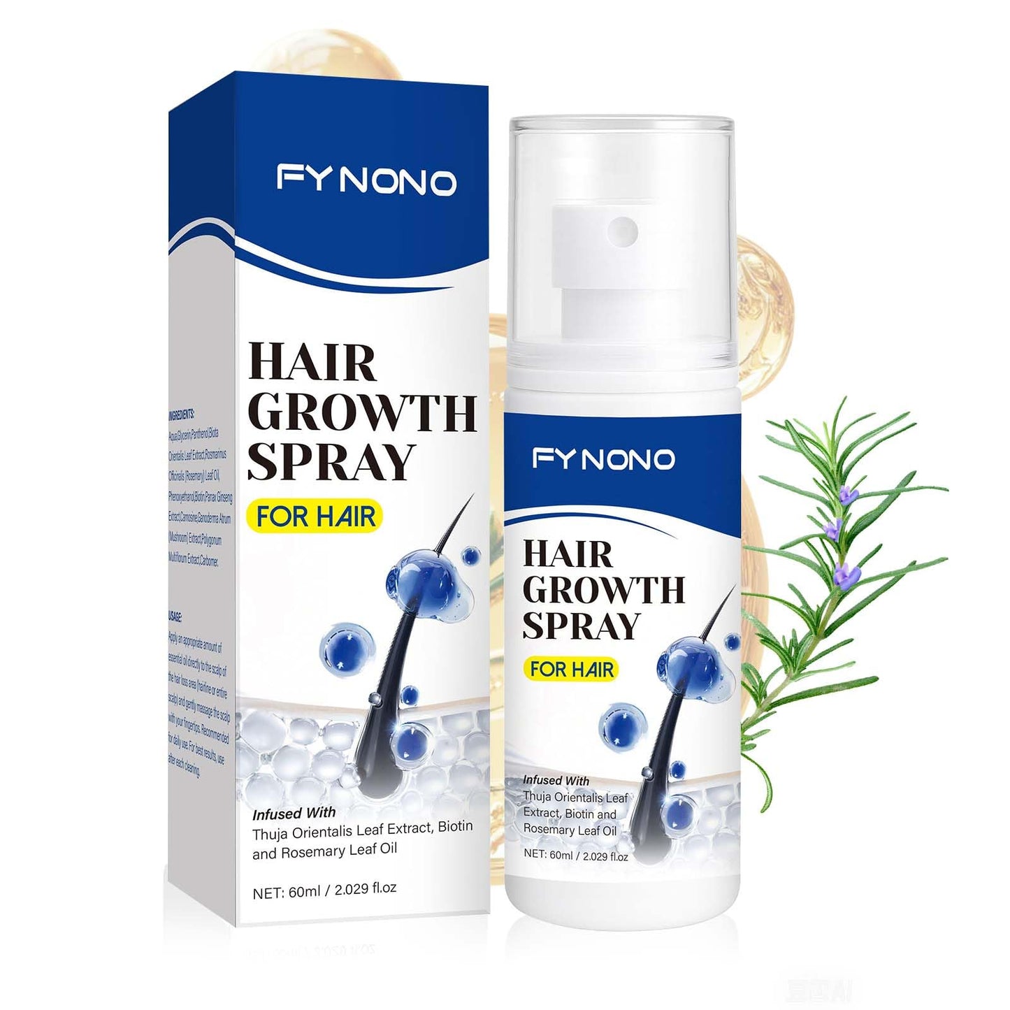 FYNONO Hair Growth Spray,Hair Growth Serum for Women & Men,Hair Regrowth Treatment with Biotin & Rosemary Oil,Hair Loss Treatment Spray for Thinning Hair,Non-Greasy Scalp Care,2.029 Fl Oz
