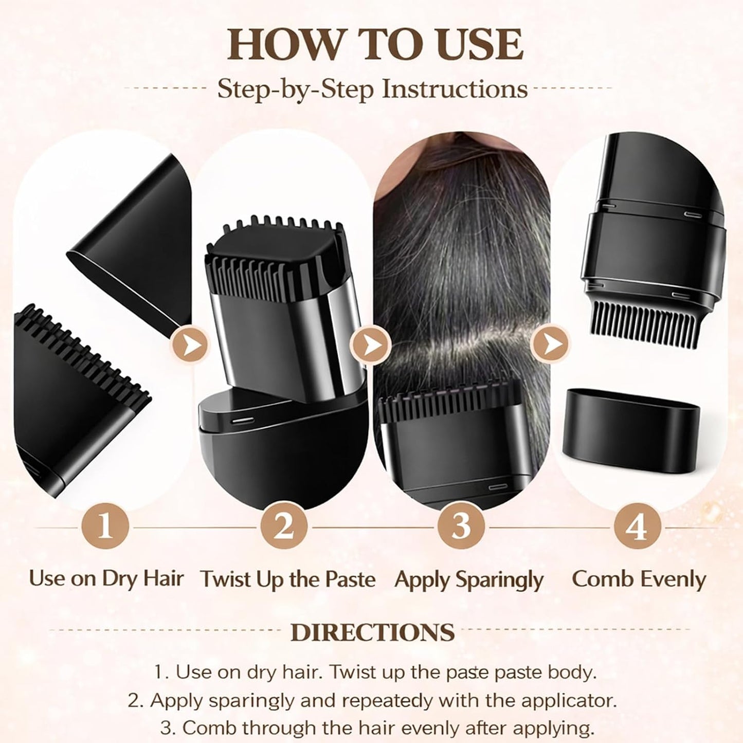 2-in-1 Hair Color Stick & Comb - Long-Lasting Waterproof Touch-Up for Men & Women | Black