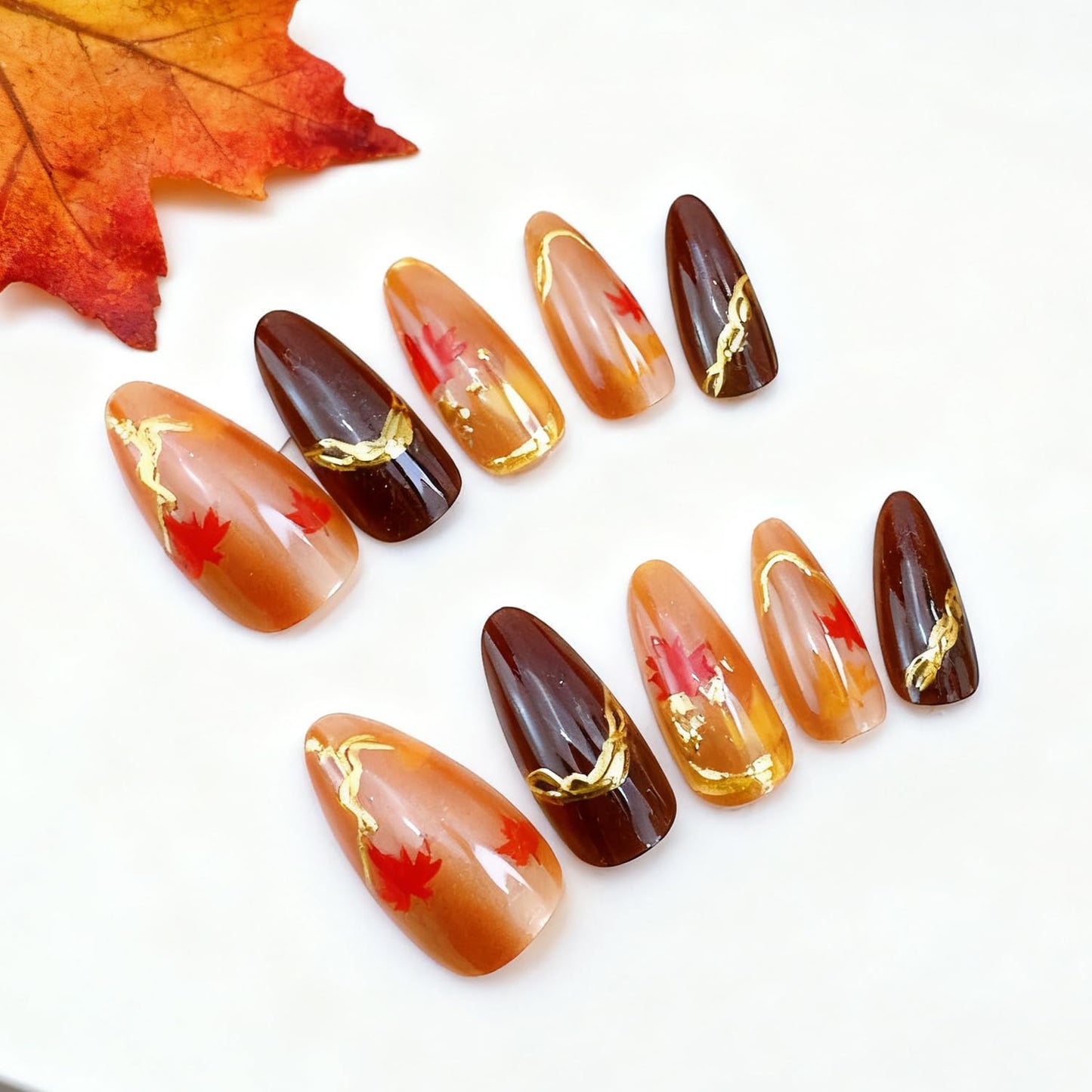 Christmas Press-On Nails - Medium Almond Acrylic Tips with Tree Wreath, Gold Beads & Rhinestones | Winter Holiday Design