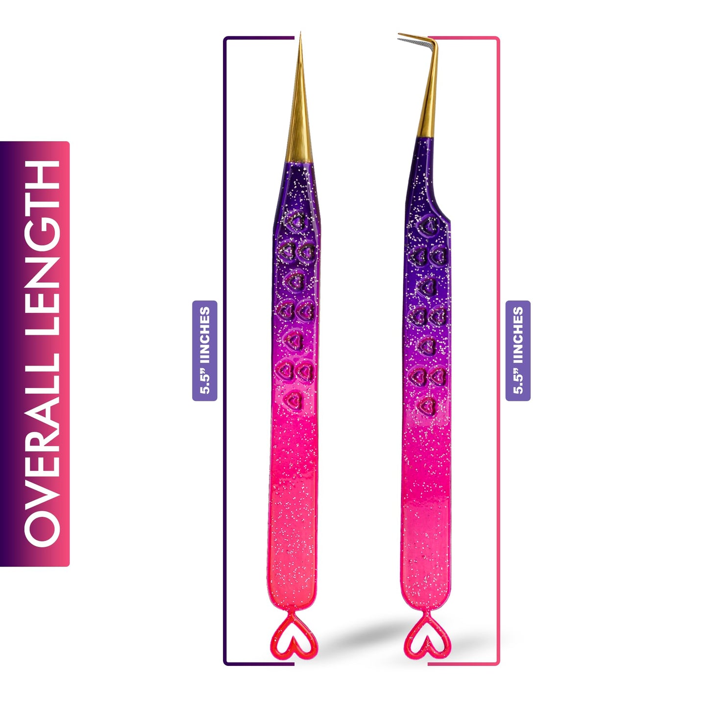 Precision Eyelash Extension Tweezers,Straight And 90-Degree, with Fiber Tip, Volume & Isolation Tweezers, Japanese Stainless Steel, Unique Heart Design (Multi-Color)